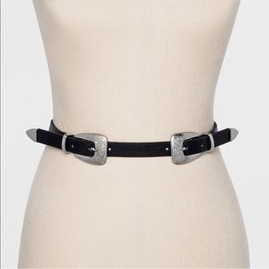Double buckle western black belt